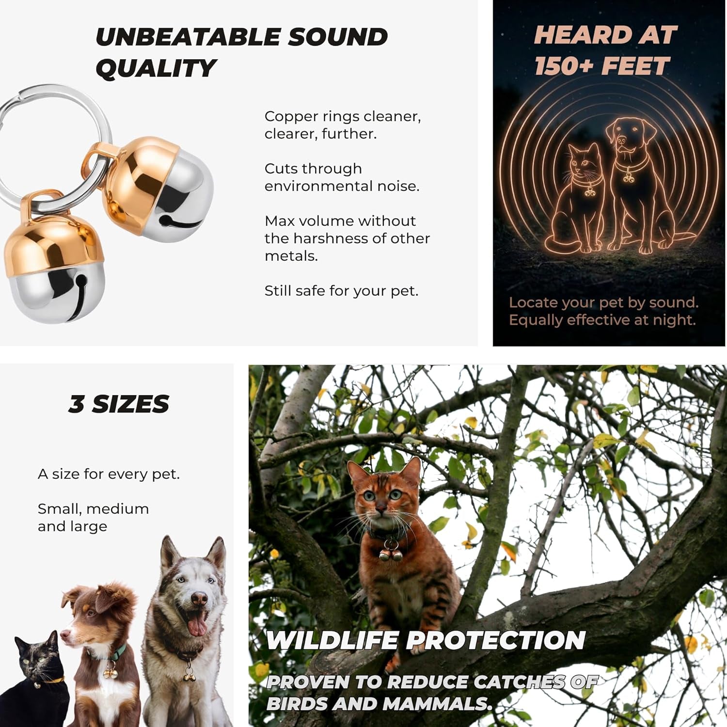 2 Extra Loud Cat & Dog Bells | Pet Tracker | save Birds & Wildlife | Luxury Handmade Copper (Small)