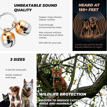 2 Extra Loud Cat & Dog Bells | Pet Tracker | save Birds & Wildlife | Luxury Handmade Copper (Small)