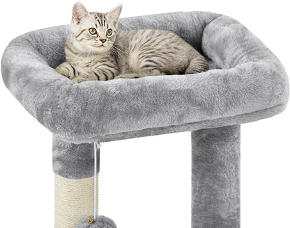 34" Cat Tree Tower for Indoor Cats – Plush Cat Condo, Cozy Basket Bed & Multi-Level Activity Center