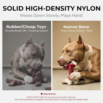 6-Pack Indestructible Dog Toys for Aggressive Chewers: Beef Flavored Hard Nylon Bone Chew Toys, Tough Dog Chew Toys for Large Dogs, Dog Toys to Keep Them Busy for Medium Large Breed, Red