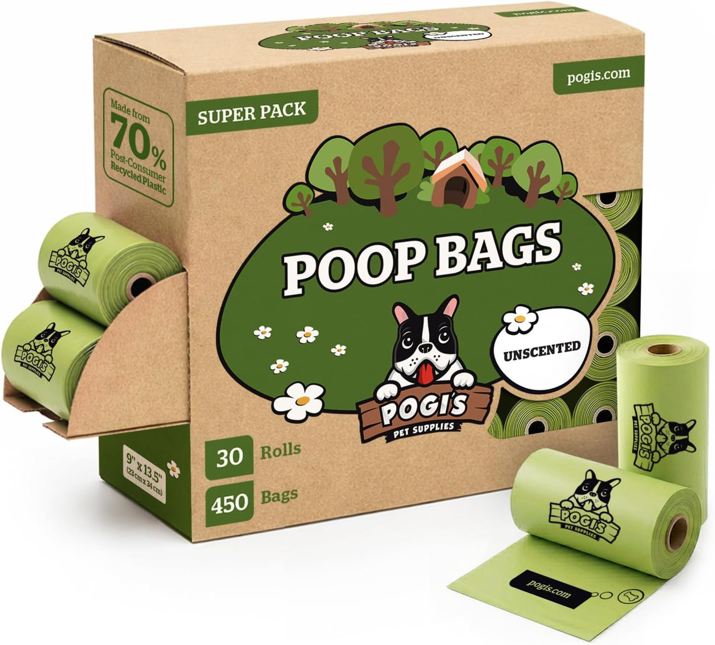 Extra-thick dog poop bags, leak-proof, unscented, 450-count