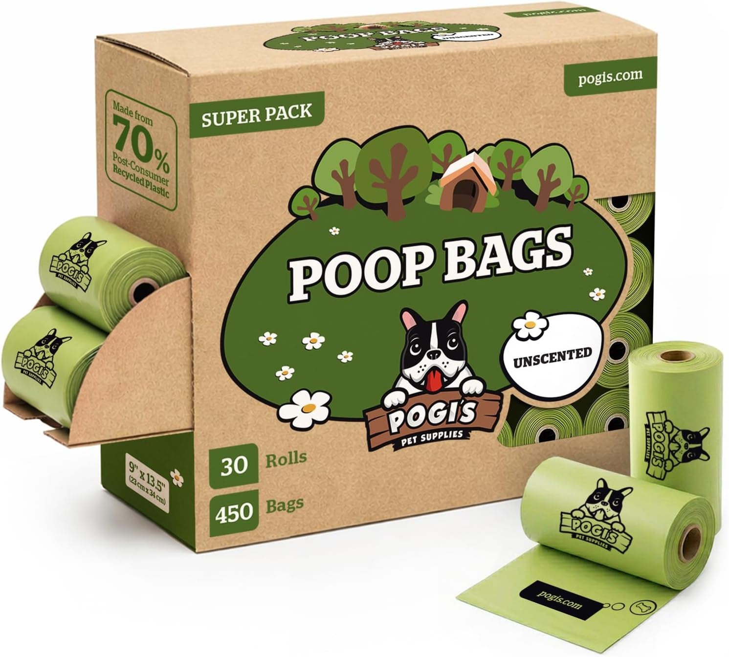 Extra-thick dog poop bags, leak-proof, unscented, 450-count
