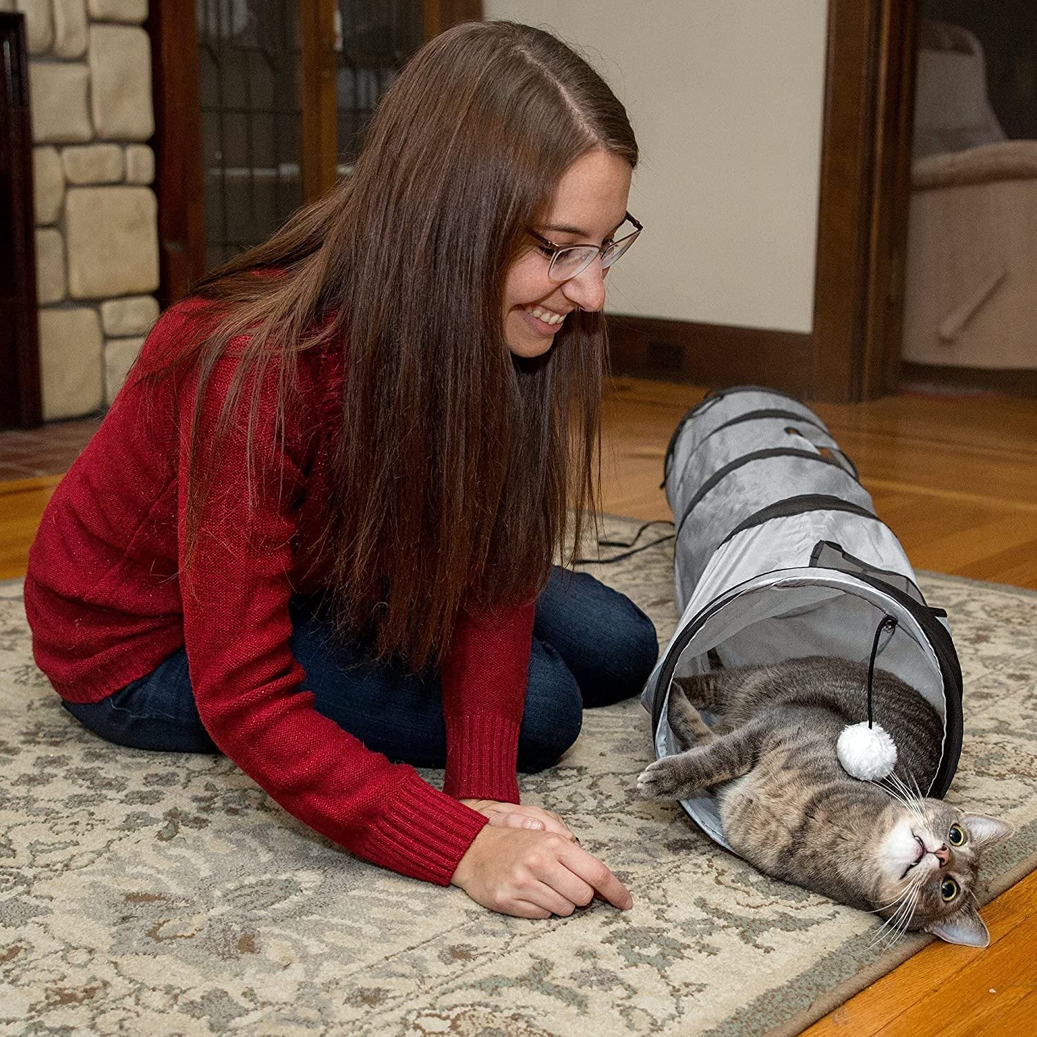 Interactive Cat Tunnel Toy – Collapsible Pop-Up Play Tunnel with Peek Hole & Hanging Ball for Indoor Cats