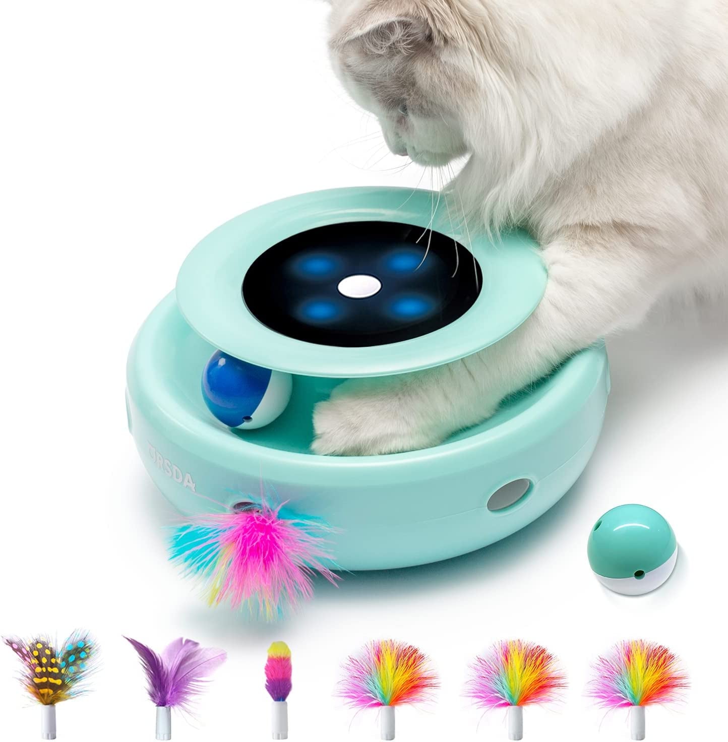 2-in-1 automatic cat toy, spinning ball and feather ambush