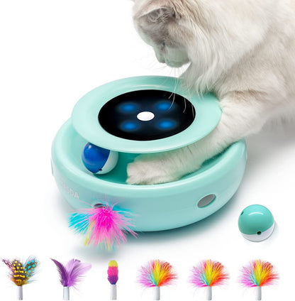 2-in-1 automatic cat toy, spinning ball and feather ambush