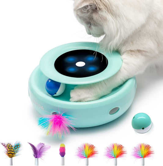 2-in-1 automatic cat toy, spinning ball and feather ambush