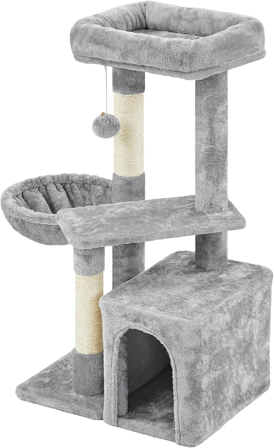 34" Cat Tree Tower for Indoor Cats – Plush Cat Condo, Cozy Basket Bed & Multi-Level Activity Center
