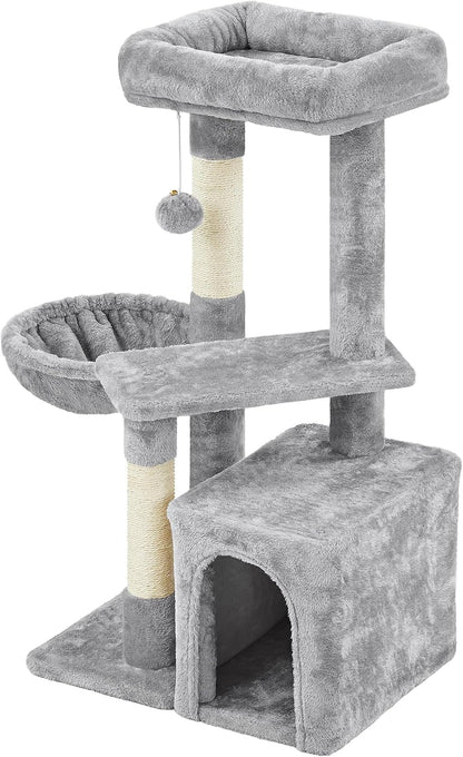 34" Cat Tree Tower for Indoor Cats – Plush Cat Condo, Cozy Basket Bed & Multi-Level Activity Center