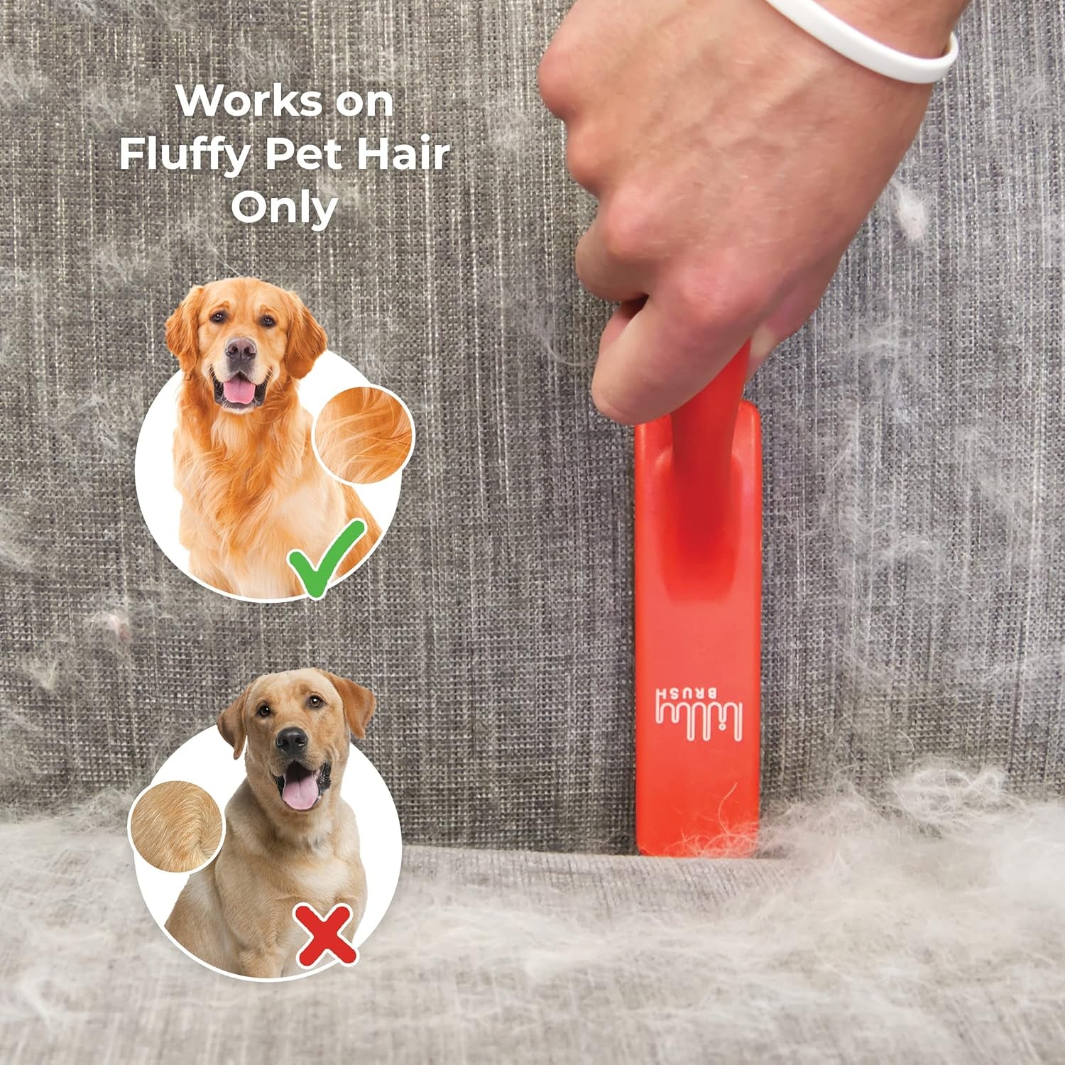 Fluffy Pet Hair Clean-Up Gentle Bristled Brush for Fur, Lint, Furniture, Fabric & Rug Cleaner for Homes with FLUFFY DOUBLE-COATED LONG-HAIRED PETS ONLY