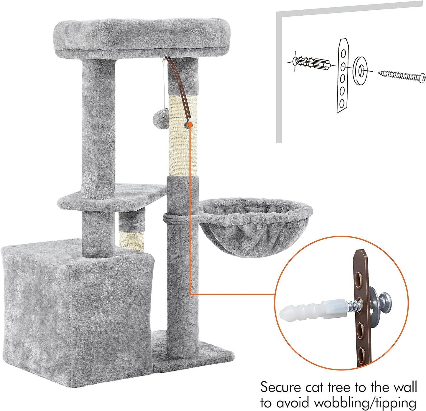 34" Cat Tree Tower for Indoor Cats – Plush Cat Condo, Cozy Basket Bed & Multi-Level Activity Center