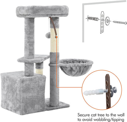 34" Cat Tree Tower for Indoor Cats – Plush Cat Condo, Cozy Basket Bed & Multi-Level Activity Center