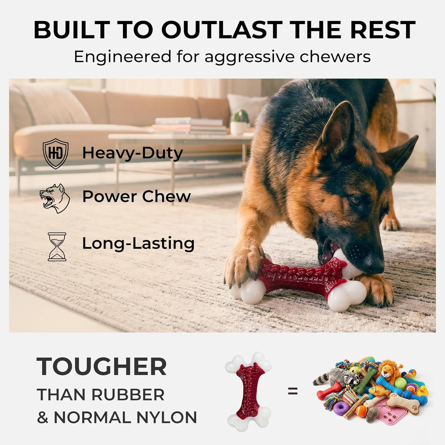 6-Pack Indestructible Dog Toys for Aggressive Chewers: Beef Flavored Hard Nylon Bone Chew Toys, Tough Dog Chew Toys for Large Dogs, Dog Toys to Keep Them Busy for Medium Large Breed, Red
