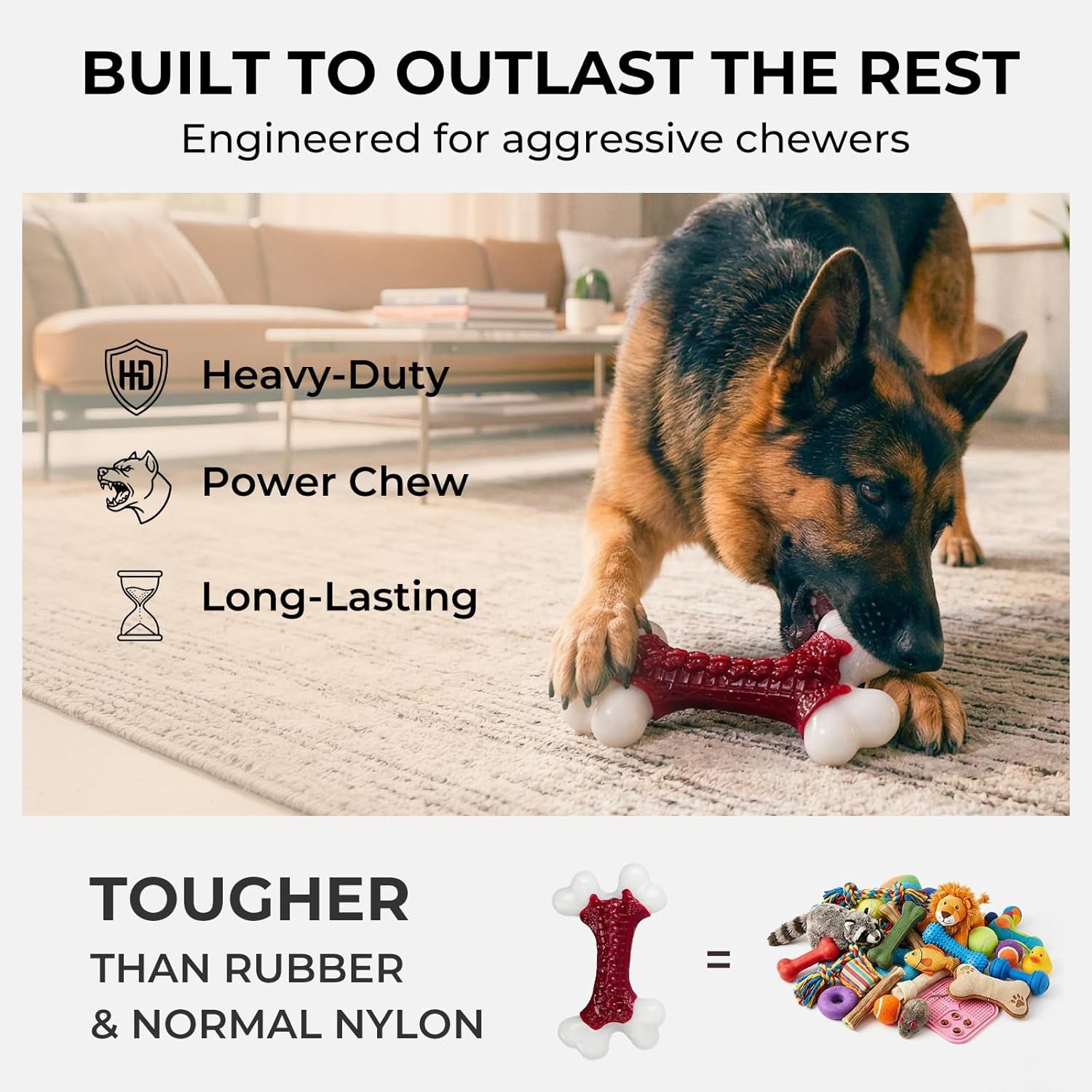 6-Pack Indestructible Dog Toys for Aggressive Chewers: Beef Flavored Hard Nylon Bone Chew Toys, Tough Dog Chew Toys for Large Dogs, Dog Toys to Keep Them Busy for Medium Large Breed, Red