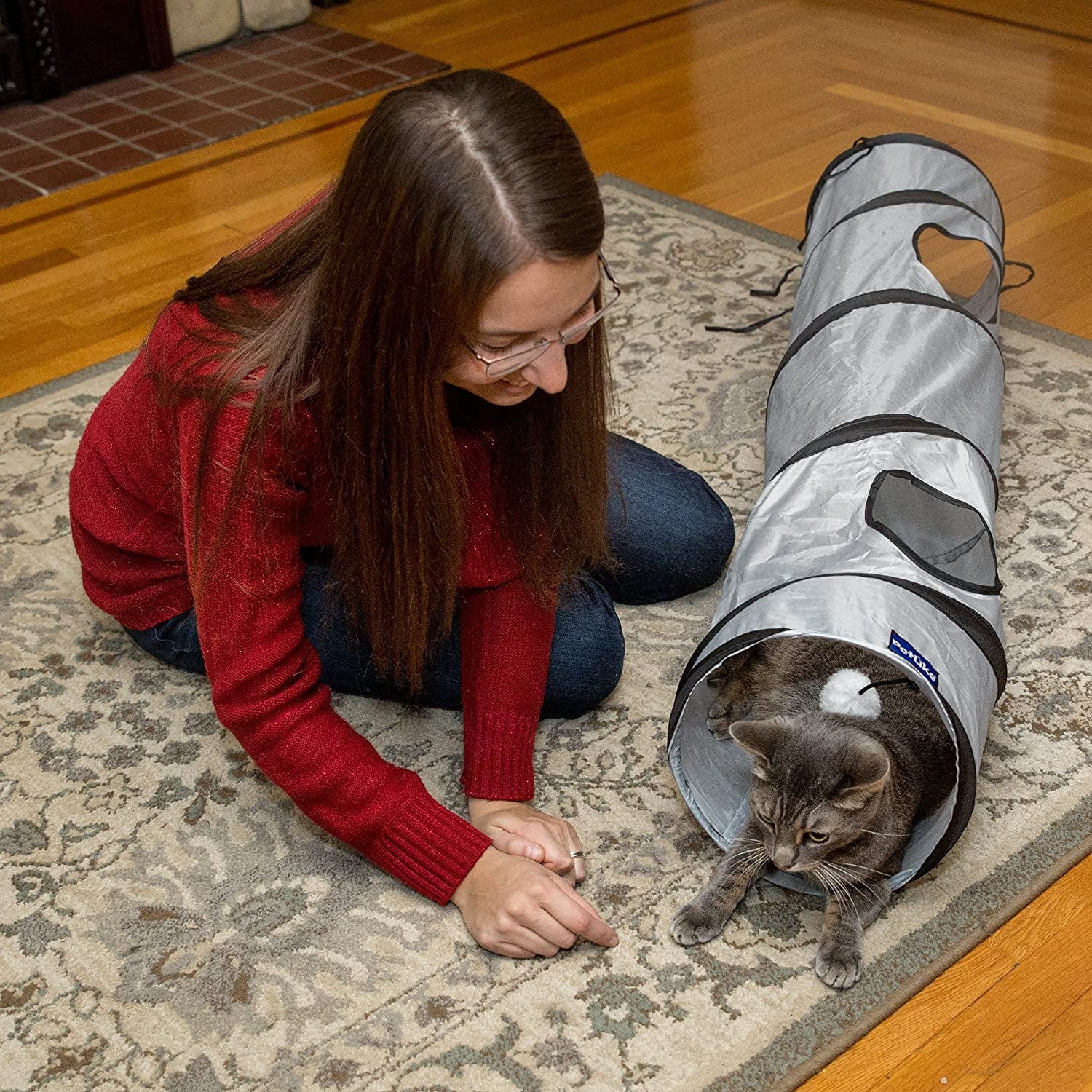 Interactive Cat Tunnel Toy – Collapsible Pop-Up Play Tunnel with Peek Hole & Hanging Ball for Indoor Cats