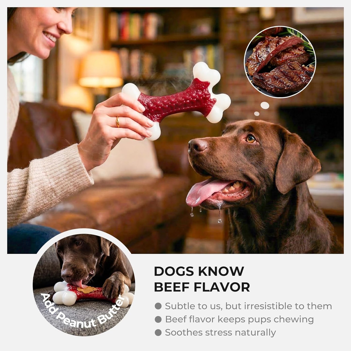 6-Pack Indestructible Dog Toys for Aggressive Chewers: Beef Flavored Hard Nylon Bone Chew Toys, Tough Dog Chew Toys for Large Dogs, Dog Toys to Keep Them Busy for Medium Large Breed, Red