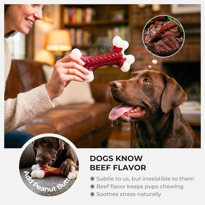 6-Pack Indestructible Dog Toys for Aggressive Chewers: Beef Flavored Hard Nylon Bone Chew Toys, Tough Dog Chew Toys for Large Dogs, Dog Toys to Keep Them Busy for Medium Large Breed, Red