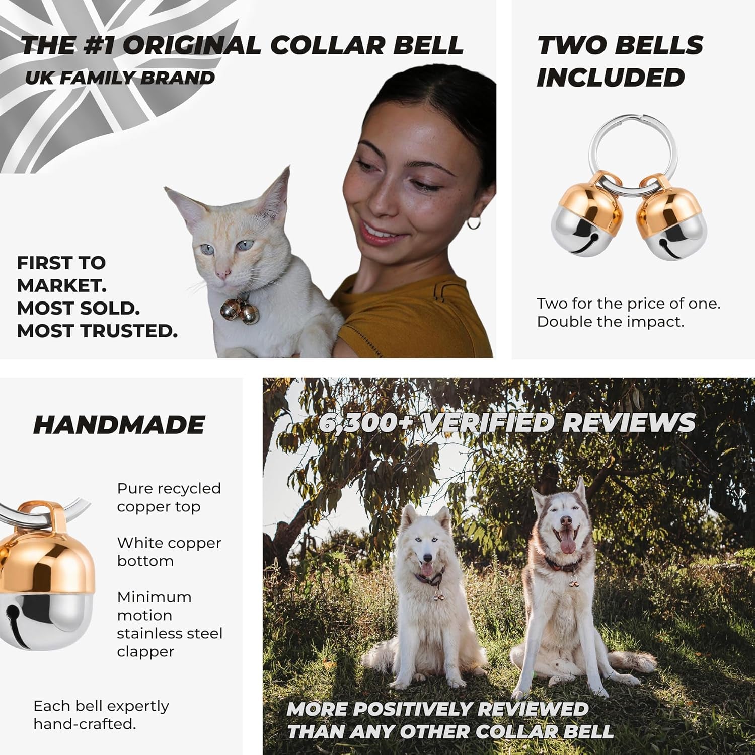 2 Extra Loud Cat & Dog Bells | Pet Tracker | save Birds & Wildlife | Luxury Handmade Copper (Small)