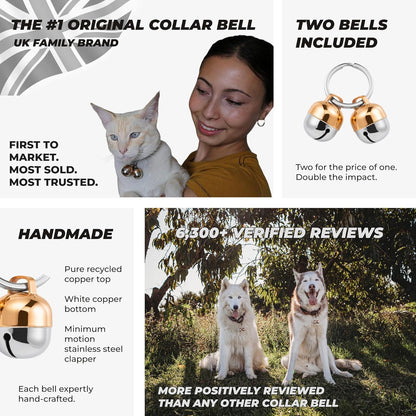 2 Extra Loud Cat & Dog Bells | Pet Tracker | save Birds & Wildlife | Luxury Handmade Copper (Small)
