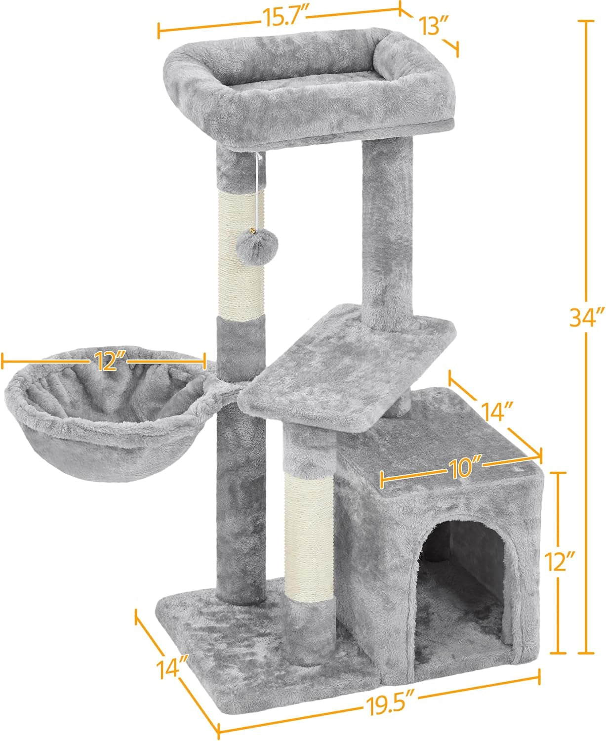 34" Cat Tree Tower for Indoor Cats – Plush Cat Condo, Cozy Basket Bed & Multi-Level Activity Center