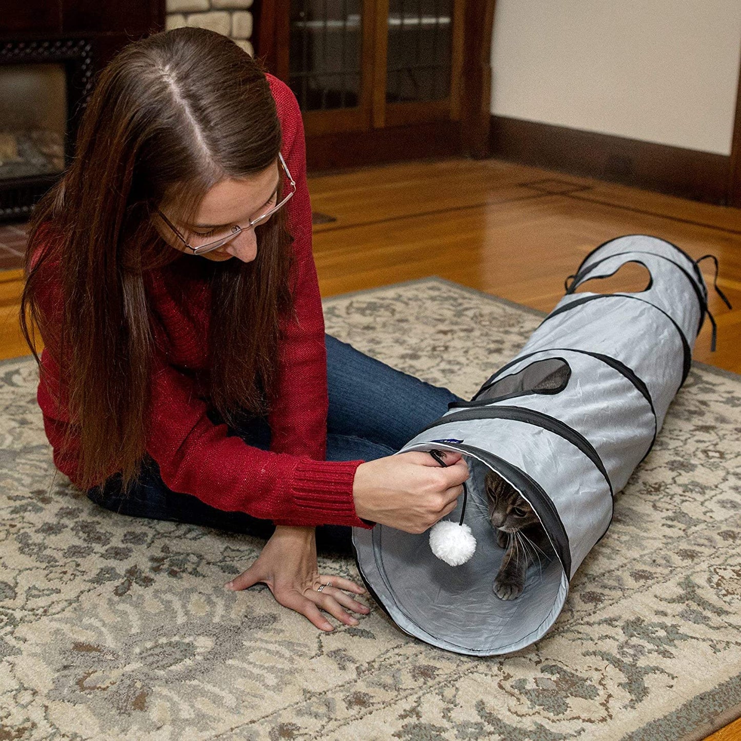Interactive Cat Tunnel Toy – Collapsible Pop-Up Play Tunnel with Peek Hole & Hanging Ball for Indoor Cats