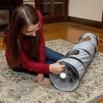 Interactive Cat Tunnel Toy – Collapsible Pop-Up Play Tunnel with Peek Hole & Hanging Ball for Indoor Cats
