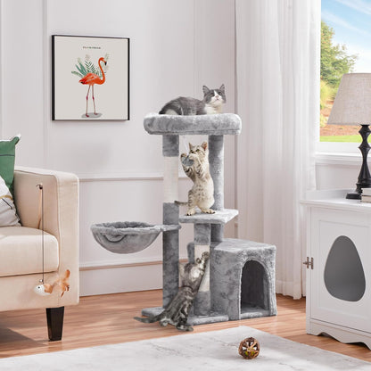 34" Cat Tree Tower for Indoor Cats – Plush Cat Condo, Cozy Basket Bed & Multi-Level Activity Center